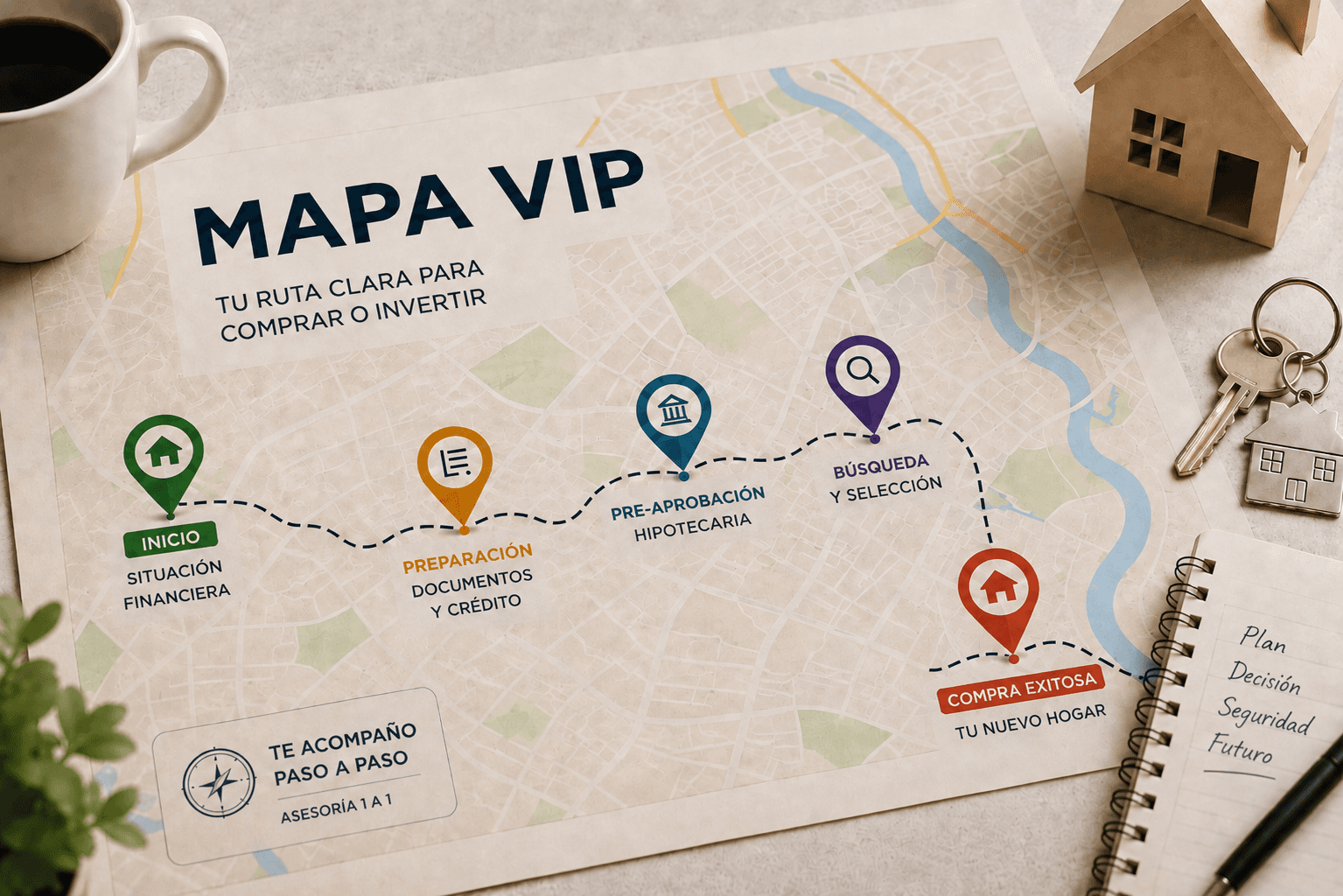 Vista previa del MAPA VIP — ruta paso a paso desde tu situación financiera hasta la compra exitosa